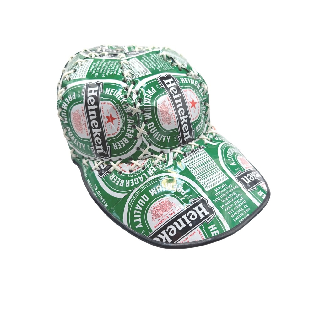 Heineken Beer Can Hat Upcycled Recycled Aluminum Novelty Baseball Cap Green OS
